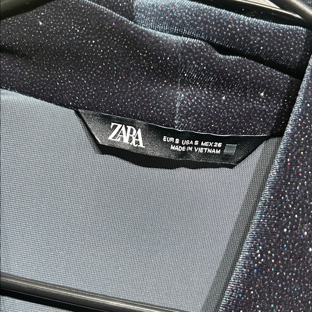 ZARA NEW SPARKLY SHOULDER PAD VELVET DRESS STRETCHY BLUE Small - Picture 9 of 13